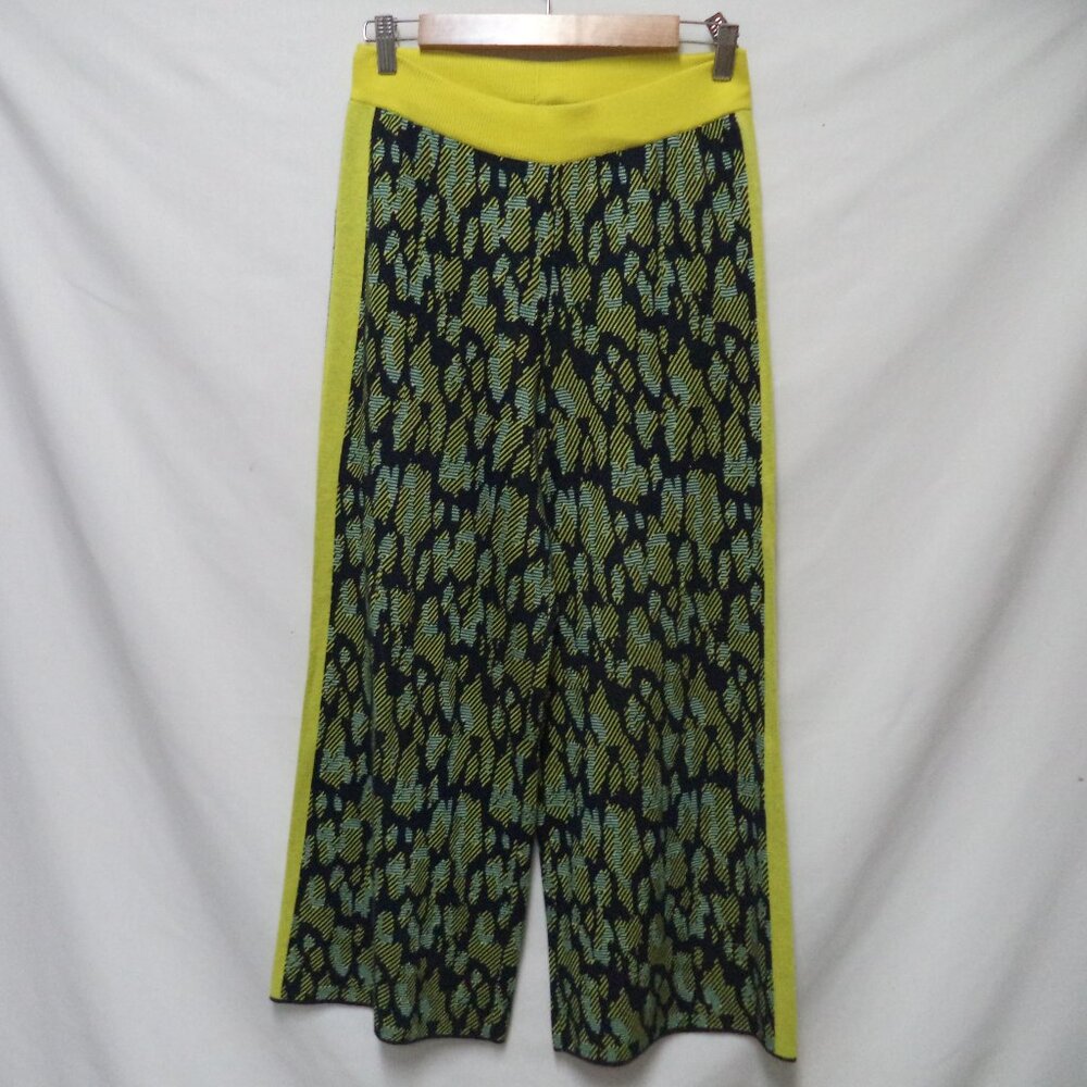 dolan Wide Leg Knit Pants in Lime Green and Black Print
